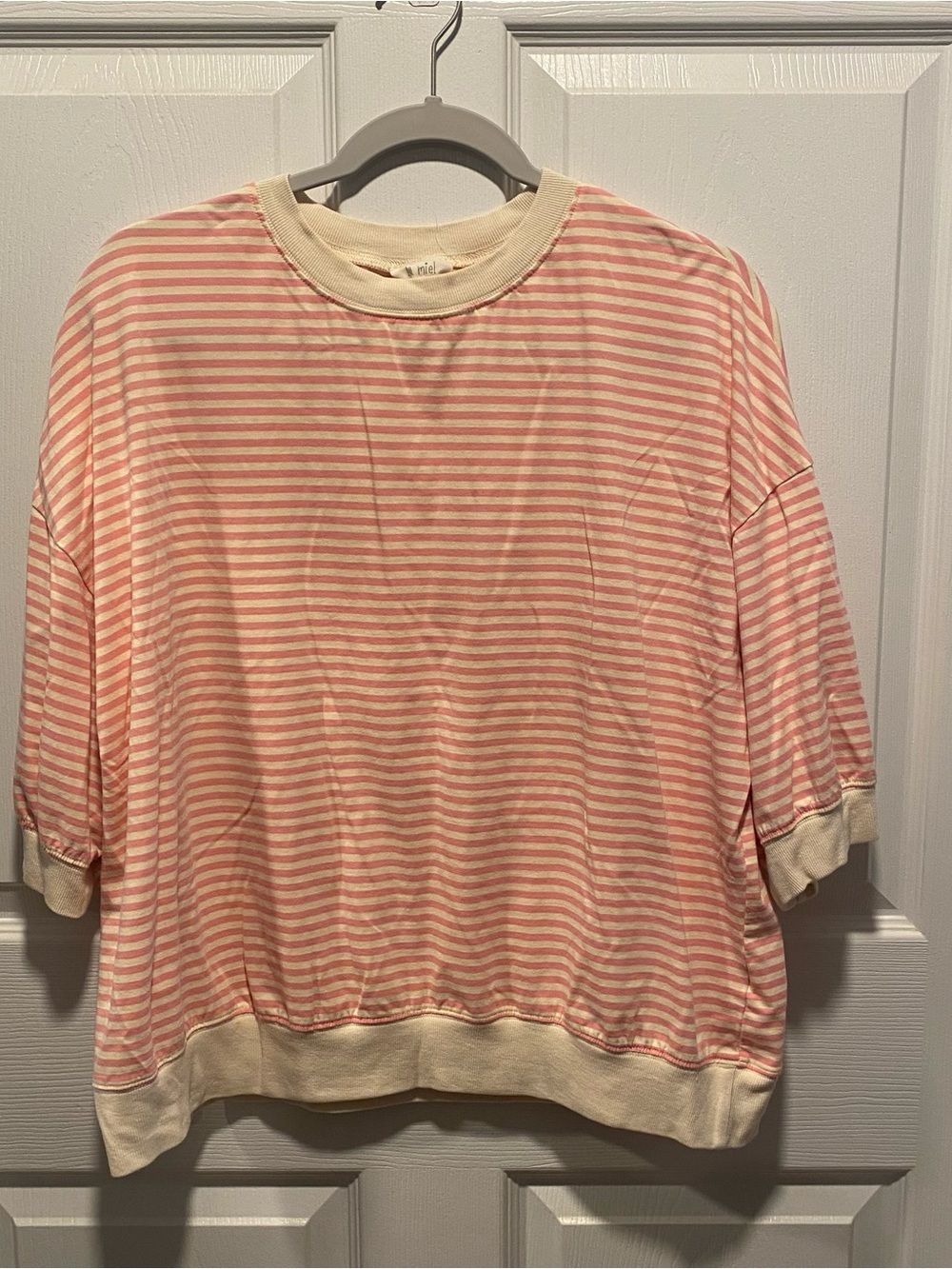 LA MIEL Pink and Cream Striped Short Sleeve Top